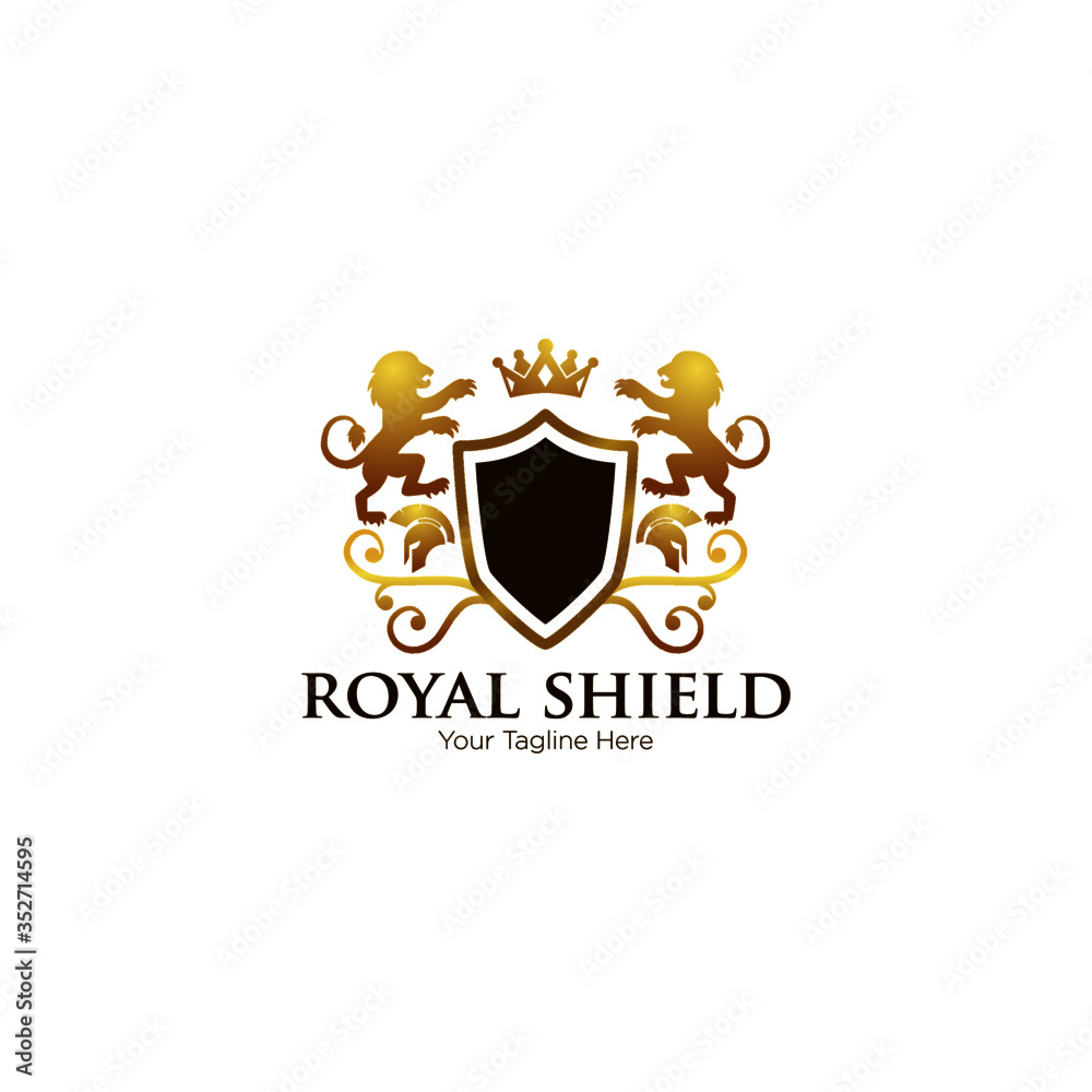 Lion shield vector logo design template. Universal premium elegant creative symbol. Lion head logo ,Element for the brand identity ,Vector illustration. Lion Crests logo Isolated on white background.