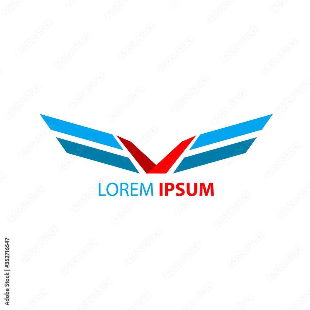 Initial logo v Red with blue wings Initial logo v Red with blue wings