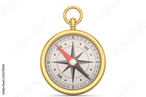 Gold compass  isolated on white background. 3D illustration.