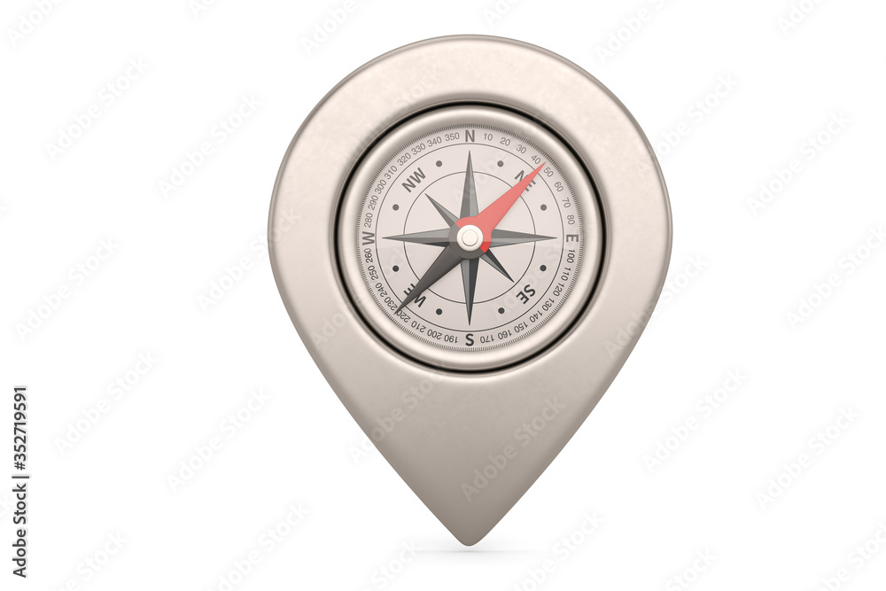 Silver Pin Compass isolated on white background. 3D illustration. Silver Pin Compass isolated on white background. 3D illustration.