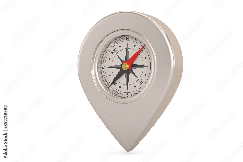 Silver Pin Compass isolated on white background. 3D illustration. Silver Pin Compass isolated on white background. 3D illustration.