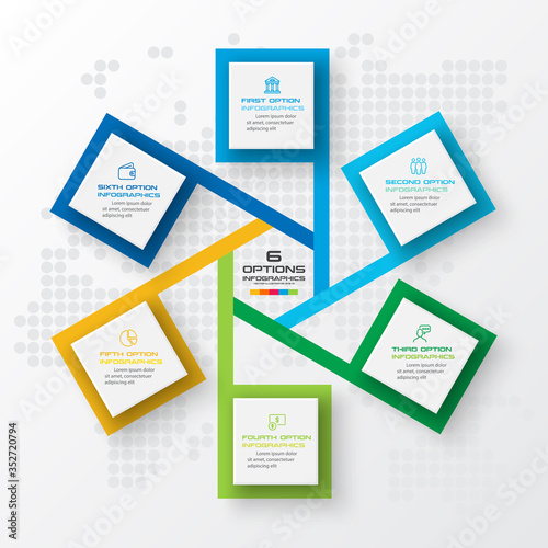 Business infographics template 6 steps with square,Element for design invitations,Vector illustration.