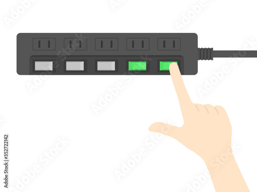電源タップのボタンを押すイラスト