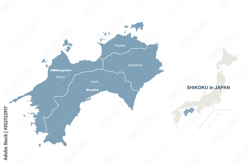 Fototapeta shikoku map. japan regions map series. vector map of japan provinces.