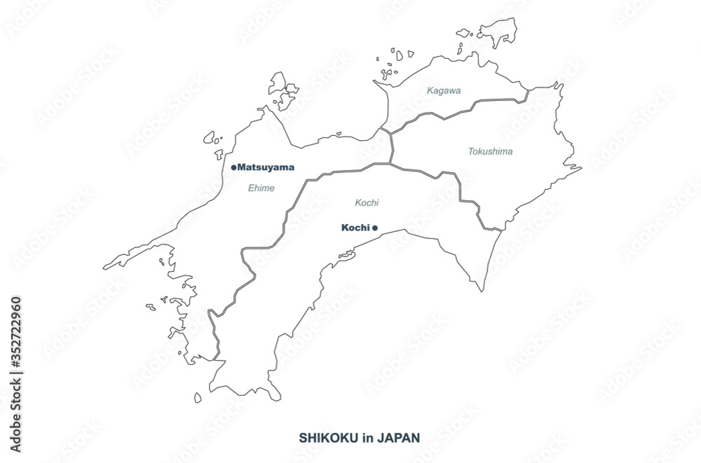 shikoku map. japan regions map series. vector map of japan provinces.