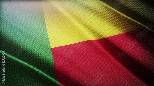 4k Benin National flag slow waving with visible wrinkles in wind blue sky seamless loop background.A fully digital rendering;animation loops at 40 seconds;smooth texture. photo