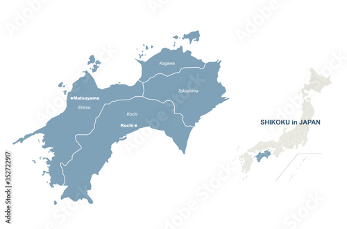 shikoku map. japan regions map series. vector map of japan provinces ...