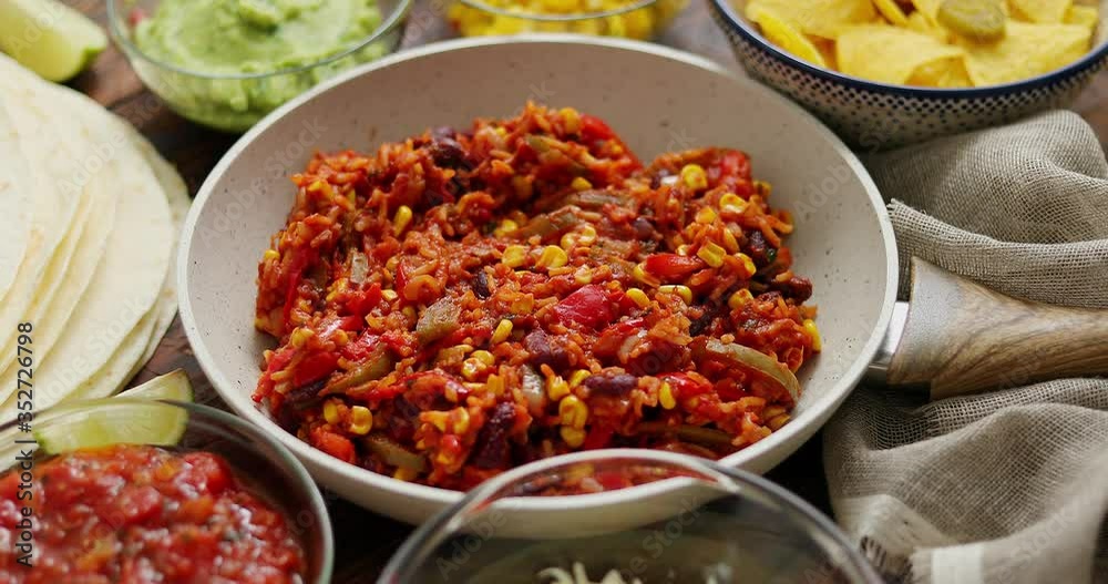 Preparing vegetable burritos on white pan. With various ingredinets for mexican food Preparing vegetable burritos on white pan. With various ingredinets for mexican food