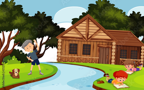 Scene with happy people in the park