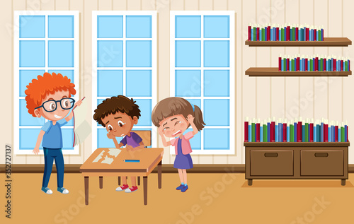 Background scene with boy bullying his friends at school