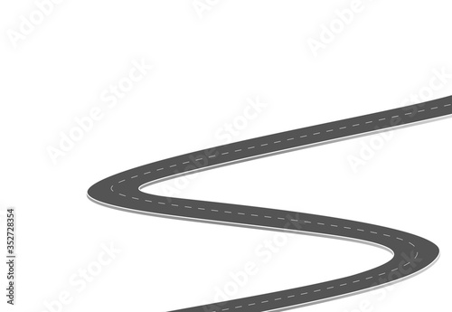 Roadway journey to the future. Asphalt street isolated on white background. Symbols Way to the goal of the end point. Path mean successful business planning Suitable for advertising and presentstation