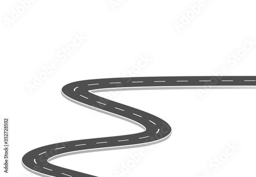 Roadway journey to the future. Asphalt street isolated on white background. Symbols Way to the goal of the end point. Path mean successful business planning Suitable for advertising and presentstation
