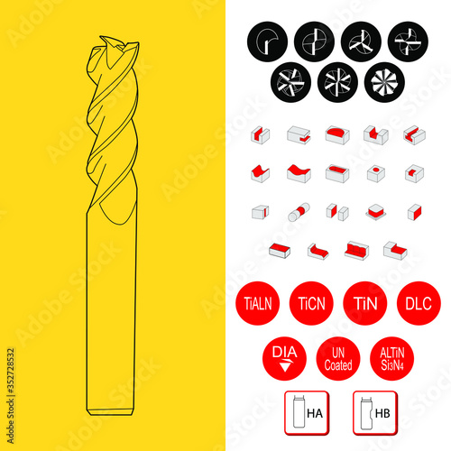 Drawing of solid carbide end mill for cnc machine. solid carbide end mill cutter. 2, 3, 4, 5, 6, 8, fluted