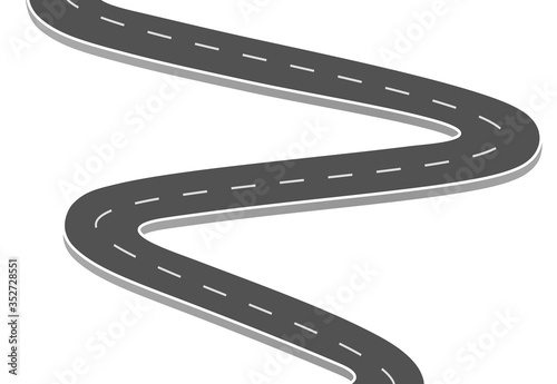 Roadway journey to the future. Asphalt street isolated on white background. Symbols Way to the goal of the end point. Path mean successful business planning Suitable for advertising and presentstation