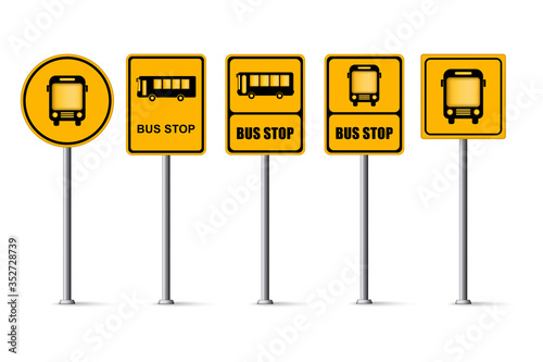 Bus stop signs set, traffic road vector. ESP10