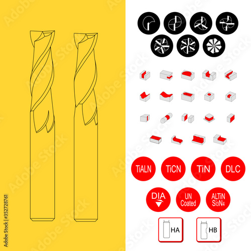 Drawing of solid carbide end mill for cnc machine. solid carbide end mill cutter. 2, 3, 4, 5, 6, 8, fluted