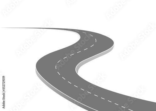 Roadway journey to the future. Asphalt street isolated on white background. Symbols Way to the goal of the end point. Path mean successful business planning Suitable for advertising and presentstation