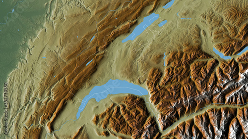 Vaud, Switzerland - outlined. Relief