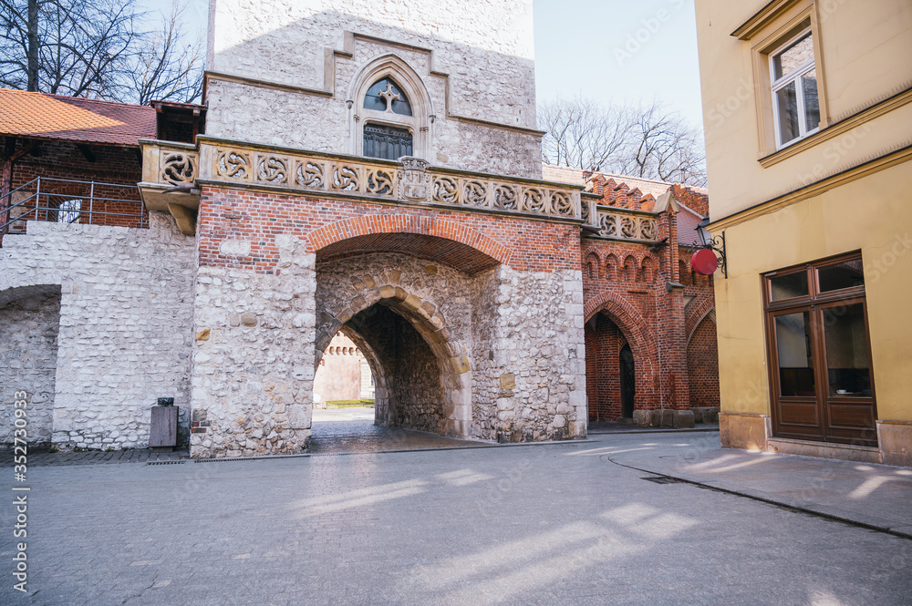 Fototapeta premium Entrance to the old medieval citadel in Krakow, Poland