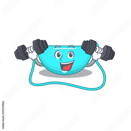sling bag mascot design feels happy lift up barbells during exercise