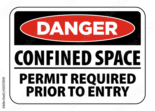 danger confined space warning sign with text permit required prior to entry sign vector