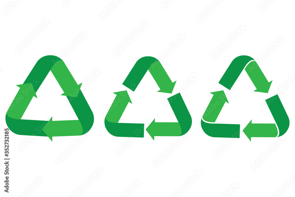 Recycling logo in the form of triangles. Reuse Icon. Green emblem of environmental recycling. Stock template. Recycling logo in the form of triangles. Reuse Icon. Green emblem of environmental recycling. Stock template.