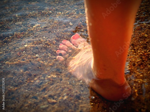 Fototapeta Low Section Of Woman Standing In Shallow Water