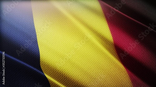 4k Chad National flag slow waving with visible wrinkles in Chadian wind blue sky seamless loop background.A fully digital rendering,animation loops at 40 seconds,smooth texture. photo