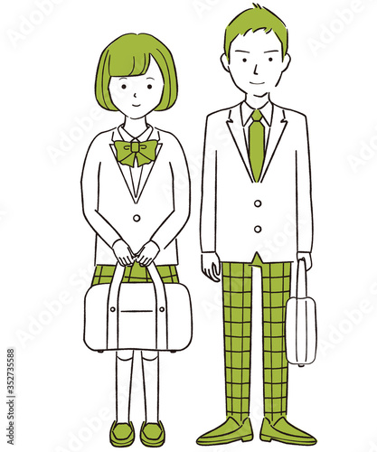 手描き1color　現役高校生中学生の男女　ブレザー　通学