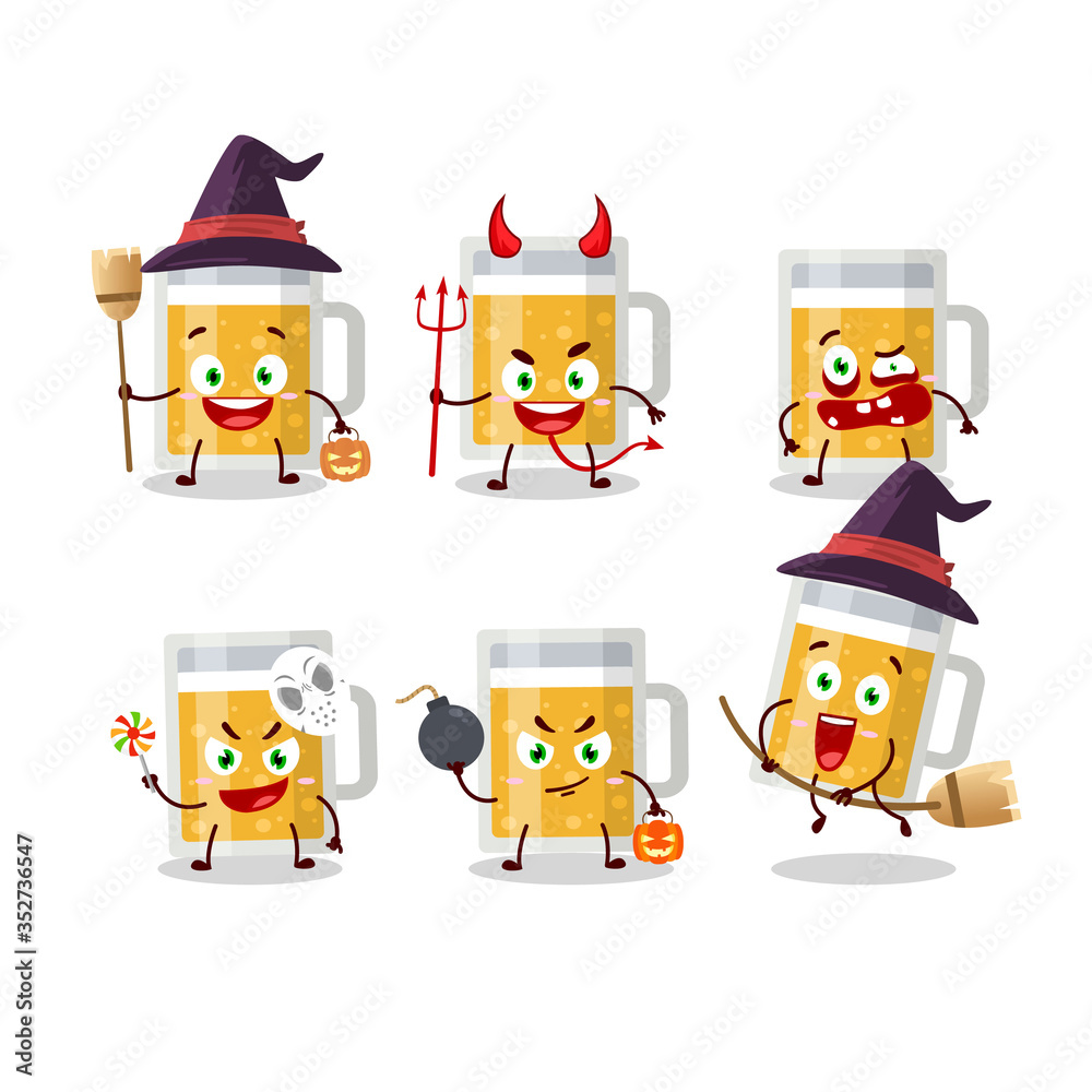 Halloween expression emoticons with cartoon character of mug of beer Halloween expression emoticons with cartoon character of mug of beer