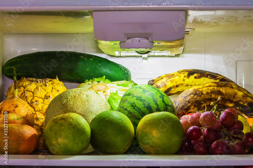  different fruits of colors and flavors in refrigerator