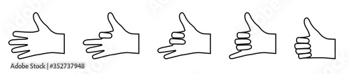 set of gestures with bent fingers. Icons in a linear style. Gesticulation. Vector on a white background