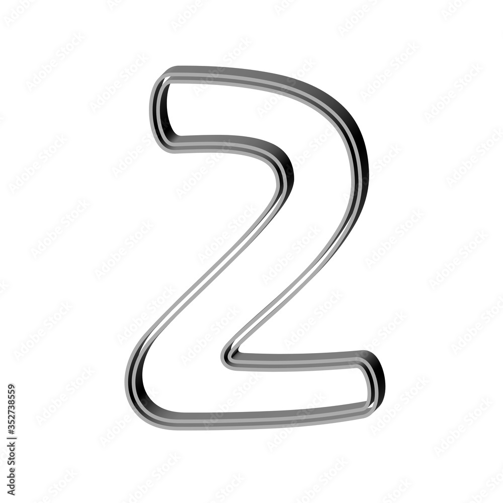 3D CARTOON STYLE NUMBER MADE OF DOUBLE SILVER METAL OUTLINES : 2 TWO 3D CARTOON STYLE NUMBER MADE OF DOUBLE SILVER METAL OUTLINES : 2 TWO