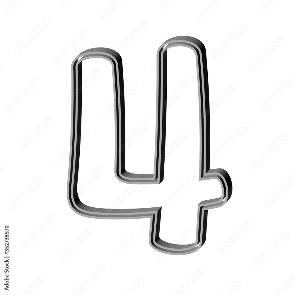3D CARTOON STYLE NUMBER MADE OF DOUBLE SILVER METAL OUTLINES : 4 FOUR 3D CARTOON STYLE NUMBER MADE OF DOUBLE SILVER METAL OUTLINES : 4 FOUR
