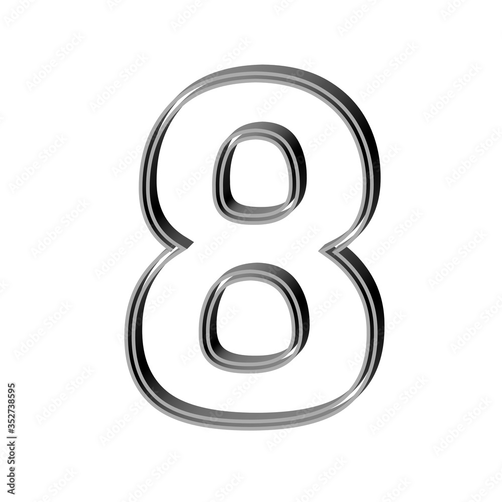 3D CARTOON STYLE NUMBER MADE OF DOUBLE SILVER METAL OUTLINES : 8 EIGHT 3D CARTOON STYLE NUMBER MADE OF DOUBLE SILVER METAL OUTLINES : 8 EIGHT
