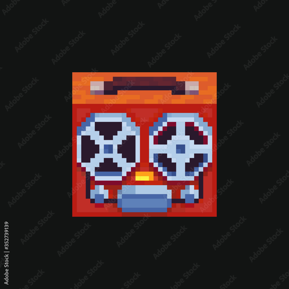 16-bit retro audio device pixel art stile, retro audio recorder. Video game 8-bit sprite. Flat stile logo. Isolated vector illustration. Symbol, sticker design. 16-bit retro audio device pixel art stile, retro audio recorder. Video game 8-bit sprite. Flat stile logo. Isolated vector illustration. Symbol, sticker design.