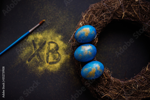 easter eggs on wooden background