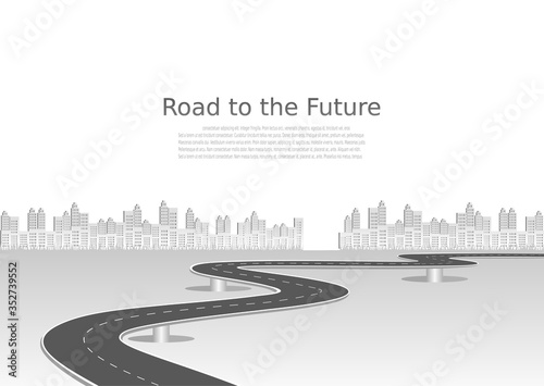 Wallpaper Mural Roadway journey to the future. Asphalt street isolated on city background. Symbols Way to the goal of the end point. Path mean successful business planning Suitable for advertising and presentstation Torontodigital.ca