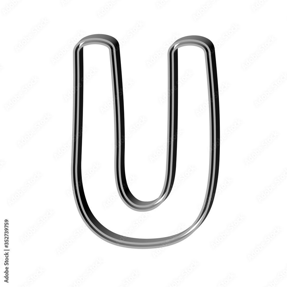 3D CARTOON STYLE ENGLISH ALPHABET MADE OF DOUBLE SILVER METAL OUTLINES : U 3D CARTOON STYLE ENGLISH ALPHABET MADE OF DOUBLE SILVER METAL OUTLINES : U