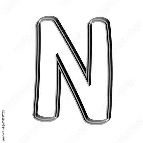 3D CARTOON STYLE ENGLISH ALPHABET MADE OF DOUBLE SILVER METAL OUTLINES : N