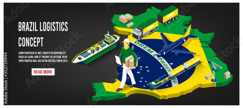 Modern isometric concept of Brazil transportation with Global Logistics, Warehouse Logistics, Sea Freight Logistics. Easy to edit and customize. Vector illustration