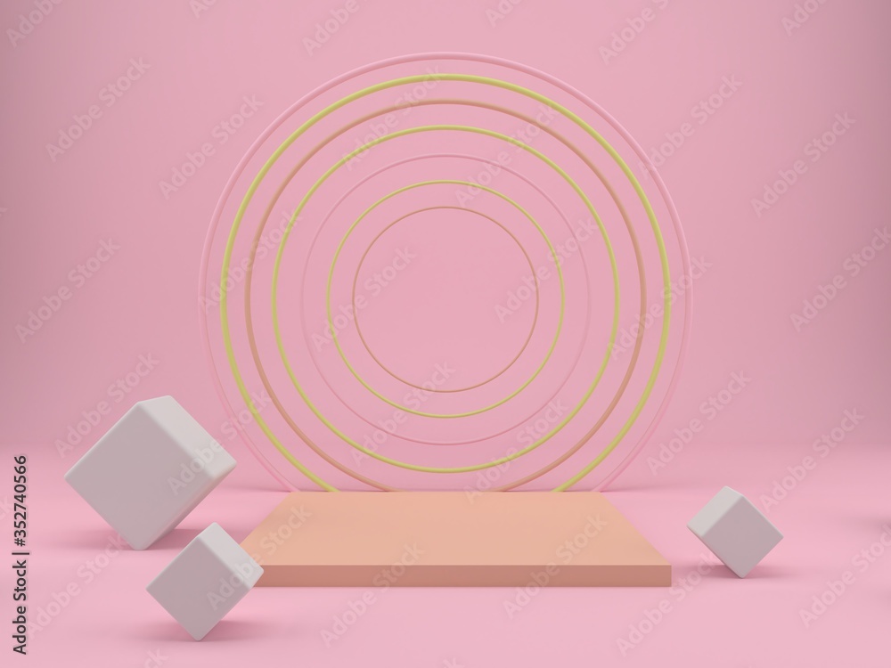 3d rendering studio with geometric shapes, podium on the floor. Platforms for product presentation, mock up background. 3d rendering studio with geometric shapes, podium on the floor. Platforms for product presentation, mock up background.