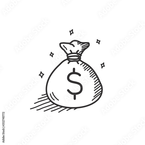 sack money bag with dollar sign symbol with doodle hand drawn style. sketch concept for business and finance icon vector illustration