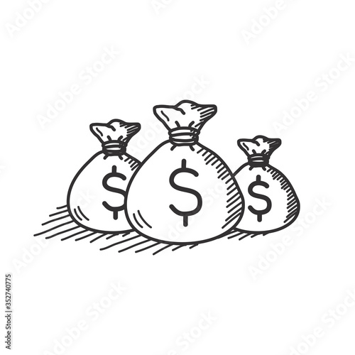 sack money bag with dollar sign symbol with doodle hand drawn style. sketch concept for business and finance icon vector illustration