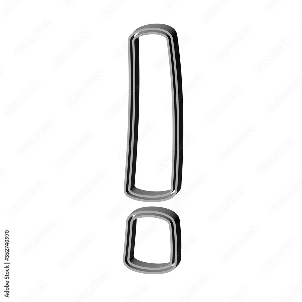 3D CARTOON STYLE MARK MADE OF DOUBLE SILVER METAL OUTLINES : ! EXCLAMATION MARK 3D CARTOON STYLE MARK MADE OF DOUBLE SILVER METAL OUTLINES : ! EXCLAMATION MARK