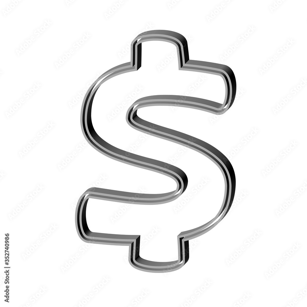 3D CARTOON STYLE MARK MADE OF DOUBLE SILVER METAL OUTLINES : $ DOLLAR MARK 3D CARTOON STYLE MARK MADE OF DOUBLE SILVER METAL OUTLINES : $ DOLLAR MARK