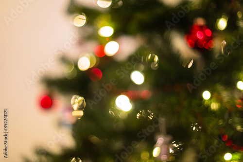 De-Focused Lights of a Christmas Tree - Background Image, green, red, and golden Bokeh