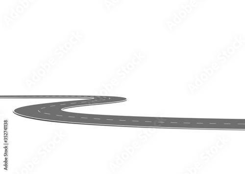 Roadway journey to the future. Asphalt street isolated on white background. Symbols Way to the goal of the end point. Path mean successful business planning Suitable for advertising and presentstation