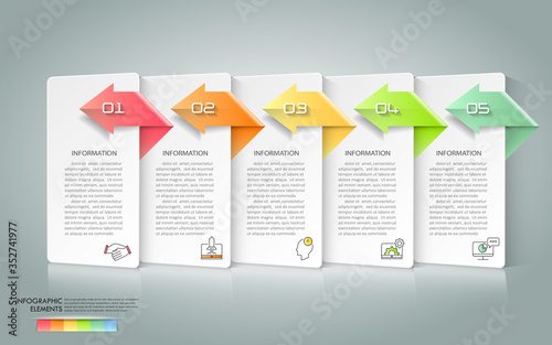 Design infographic template 5 options. Business concept can be used for workflow layout, diagram, number options, timeline, steps, demo infographic