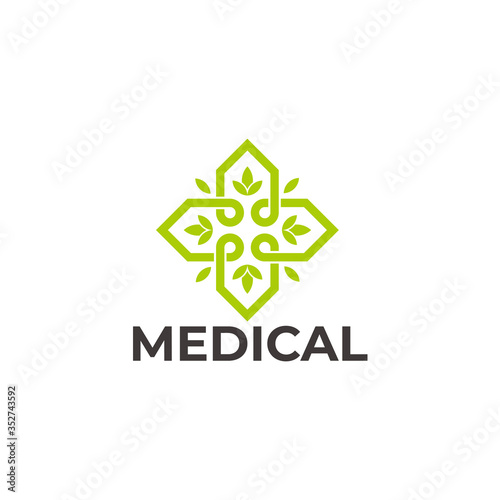 leaf plus medical herbs line design symbol logo vector Free Download leaf plus medical herbs line design symbol logo vector - GFXLoad